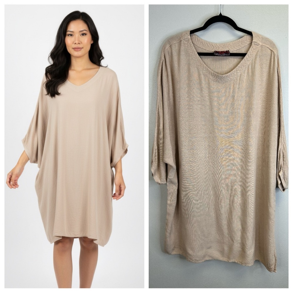Tienda Ho Oversized Tunic Top Beige Cotton Lagenlook Minimalist Neutral Boho O/S